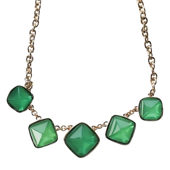 ANNE KLEIN • Bright Green Squares Gold Necklace - Picture 1 of 4